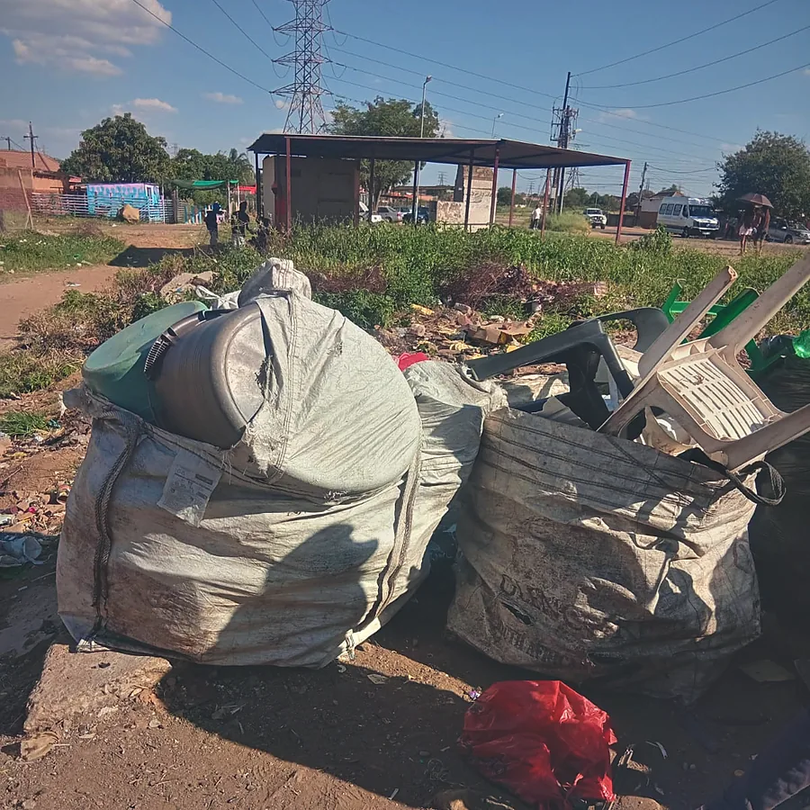 Bagged recycling put out at the kerb on a Murero collection day.